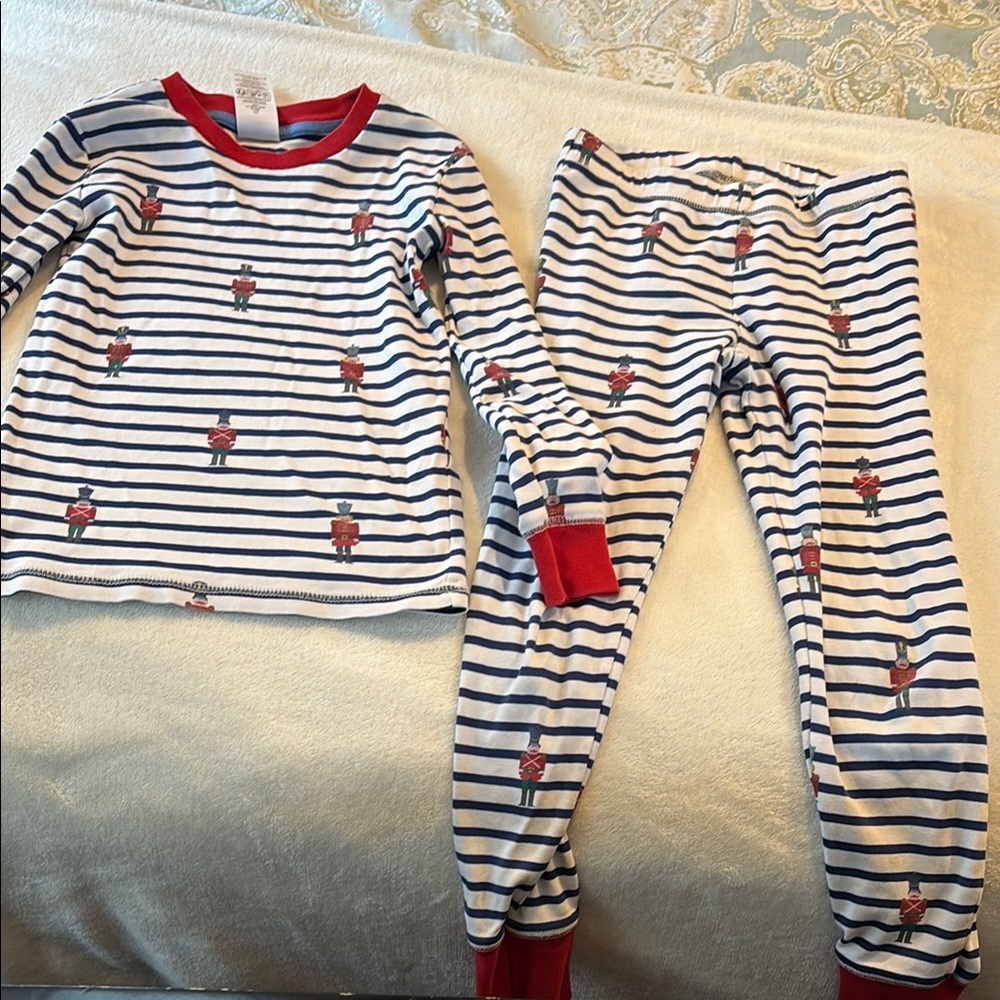 Mini Boden Striped Kids Pajamas with Red and Blue Nutcracker Accents Size 8